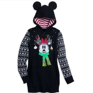 Disney Parks Minnie Mouse Christmas Sweater Hoodie with Mickey Ears | Knit